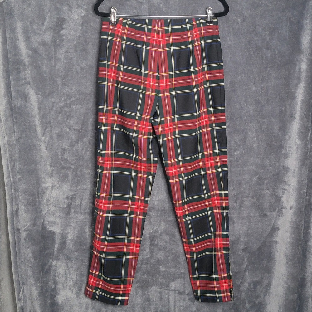 Chaps Ankle Pants 4 Red Plaid Tartan Side Zip Holiday Tapered Preppy Academia - Picture 9 of 13